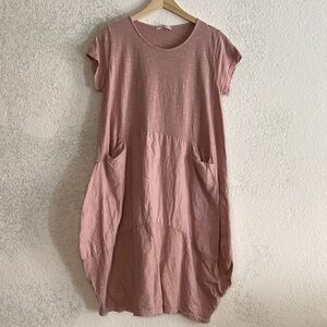 LiaBella Dusty Rose Midi Cotton Casual Dress with Pockets S/M